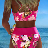 Bikini Floreale a Contrasto con Spacco