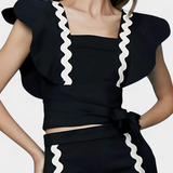 Cristina | Fabiana Top Elegante con Volantes e Cuciture a Contrasto