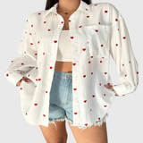 Rhiannon Blusa di Cotone Ricamata con Cuori