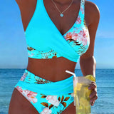 Bikini Floreale a Contrasto con Spacco