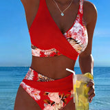Bikini Floreale a Contrasto con Spacco