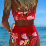 Bikini Floreale a Contrasto con Spacco