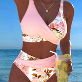 Bikini Floreale a Contrasto con Spacco