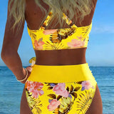 Bikini Floreale a Contrasto con Spacco