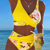 Bikini Floreale a Contrasto con Spacco