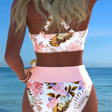 Bikini Floreale a Contrasto con Spacco