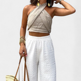 Top Lena Incrociato Senza Schiena con Nodo e Stile Halter