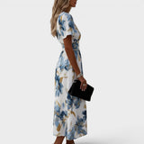 Linda | Vestito Midi a Fantasia Floreale con Cintura Avvolgente