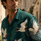 Camicia Estiva Aurelio con Motivo Gru in Rilievo
