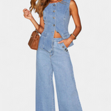 Cecilia | Ludovica Completo di Denim con Gilet Attillato e Jeans a Gamba Larga