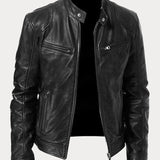 Enzo | Giacca in pelle nera per motociclista - Stile classico
