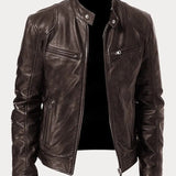 Enzo | Giacca in pelle nera per motociclista - Stile classico