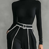 Federica | Completo elegante di due pezzi con colletto alto e pantaloni a gamba larga