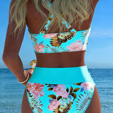Bikini Floreale a Contrasto con Spacco