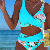 Bikini Floreale a Contrasto con Spacco