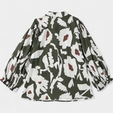 Filomena Blusa con Mezzo Bottone e Manica Puff in Stampa Floreale Astratta