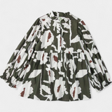 Filomena Blusa con Mezzo Bottone e Manica Puff in Stampa Floreale Astratta