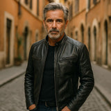 Enzo | Giacca in pelle nera per motociclista - Stile classico