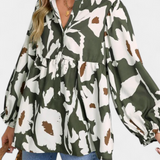Filomena Blusa con Mezzo Bottone e Manica Puff in Stampa Floreale Astratta