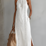 Jimena | Abito Midi in Cotone-Lino con Colletto Mandarino