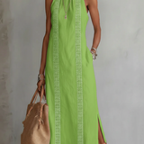 Jimena | Abito Midi in Cotone-Lino con Colletto Mandarino