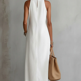 Jimena | Abito Midi in Cotone-Lino con Colletto Mandarino