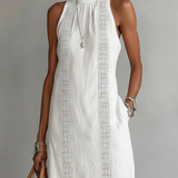 Jimena | Abito Midi in Cotone-Lino con Colletto Mandarino