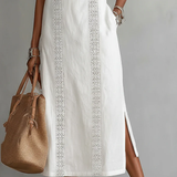 Jimena | Abito Midi in Cotone-Lino con Colletto Mandarino