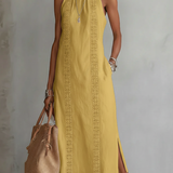 Jimena | Abito Midi in Cotone-Lino con Colletto Mandarino