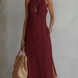 Jimena | Abito Midi in Cotone-Lino con Colletto Mandarino